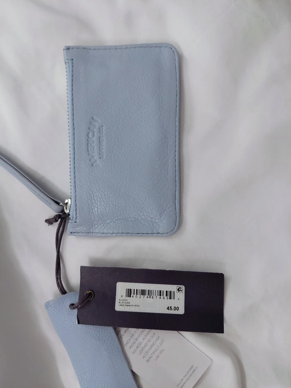 American Leather Co. Light Blue Zip Phone Wristlet Wallet NWT